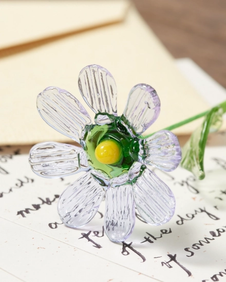 Artisan Glass Calendula Birth Flower with Stem – Unique Commemorative Gift for Teachers or Friends