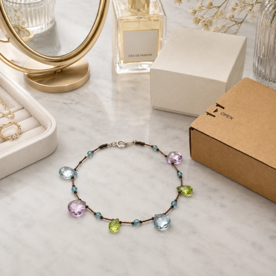 August Sunlit Dew Birthstone Bracelet – Peridot, Ametrine, Blue Topaz & S925 Sterling Silver (8)