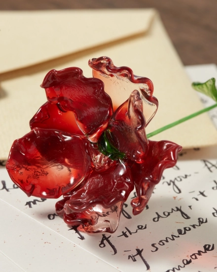 August Glass Birthflower – Handmade Poppy with Flame Petals, Gift of Remembrance and Courage