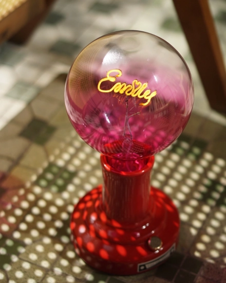 Custom Pink Filament Globe Light Bulb - Vintage Design, Personalized Text for Valentine's Day Gifts