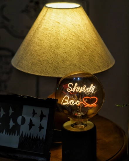 Personalized G125 LED Edison Bulb – Custom Text Filament Light, Dimmable Vintage Lamp, Perfect Anniversary Gift for Couples
