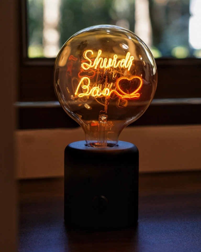 Personalized G125 LED Edison Bulb – Custom Text Filament Light, Dimmable Vintage Lamp, Perfect Anniversary Gift for Couples (2) Personalized G125 LED Edison Bulb – Custom Text Filament Light, Dimmable Vintage Lamp, Perfect Anniversary Gift for Couples (2)