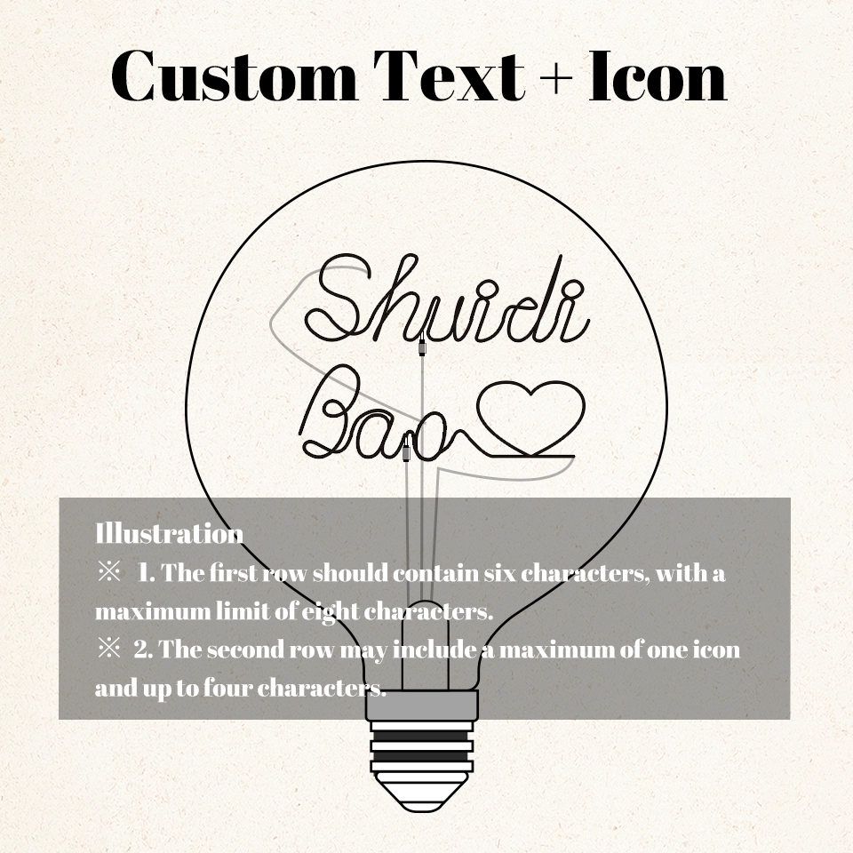 Personalized G125 LED Edison Bulb – Custom Text Filament Light, Dimmable Vintage Lamp, Perfect Anniversary Gift for Couples (3)