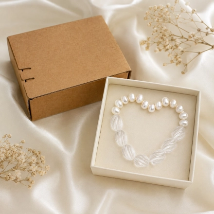 Eternal Helix April Birth Month Bracelet – Carved Clear Quartz & Freshwater Pearl Gift for Her