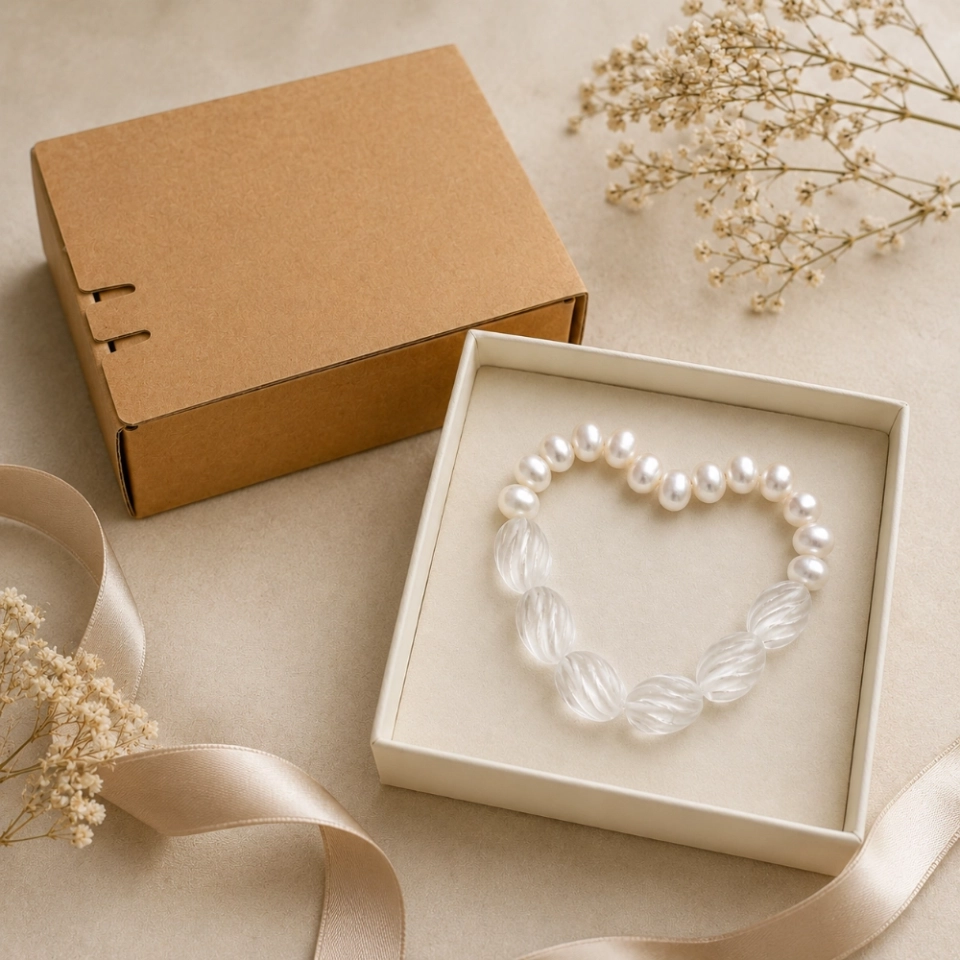 Eternal Helix April Birth Month Bracelet – Carved Clear Quartz & Freshwater Pearl Gift for Her (4)