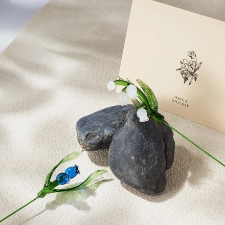 Eternal Grace in Glass – The Handmade White & Blue Lily of the Valley Set