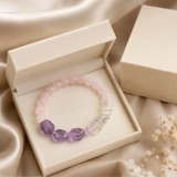 Freeform Amethyst February Birthstone Bracelet with Rose Quartz & Clear Quartz, Meaningful Gift for Her