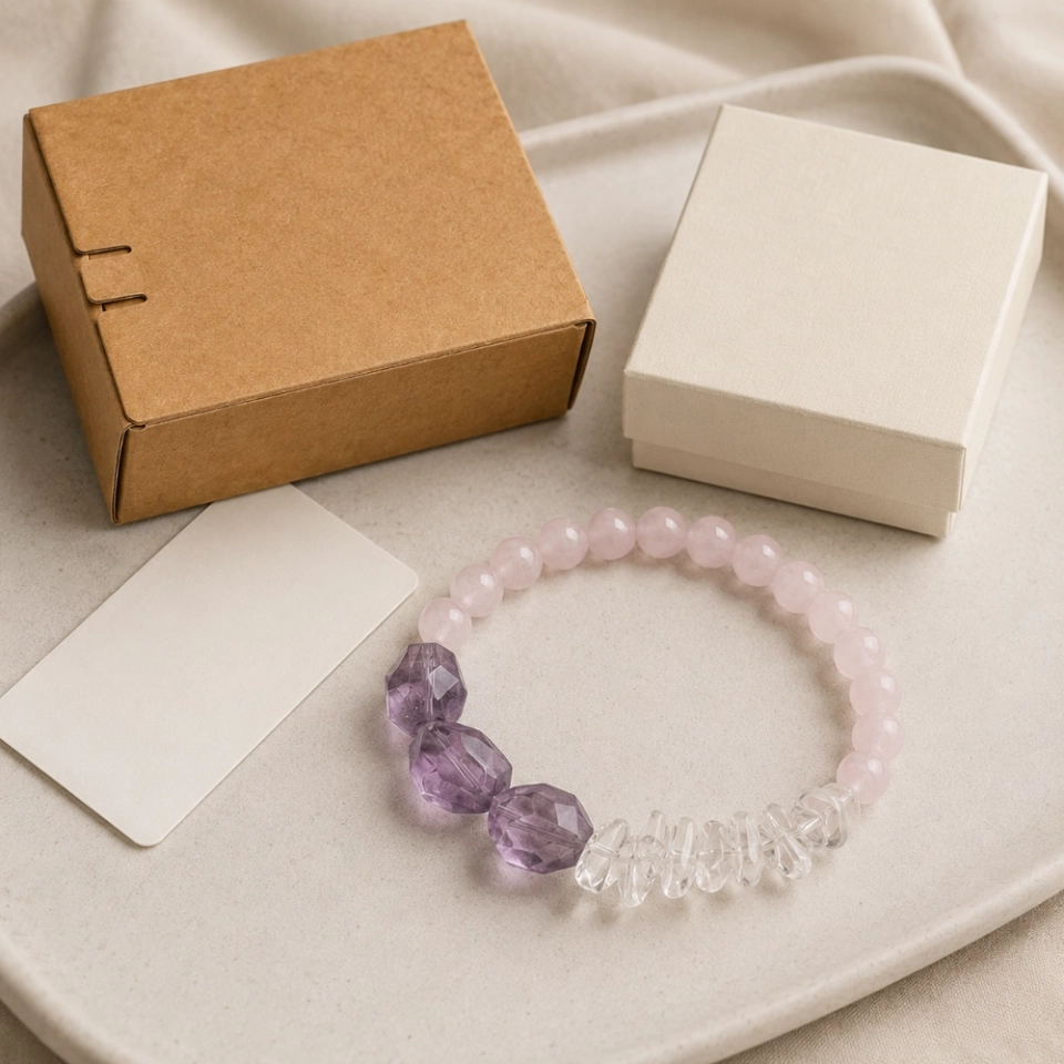 Freeform Amethyst February Birthstone Bracelet with Rose Quartz & Clear Quartz, Meaningful Gift for Her (5)