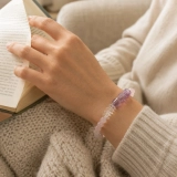 Freeform Amethyst February Birthstone Bracelet with Rose Quartz & Clear Quartz, Meaningful Gift for Her (6)