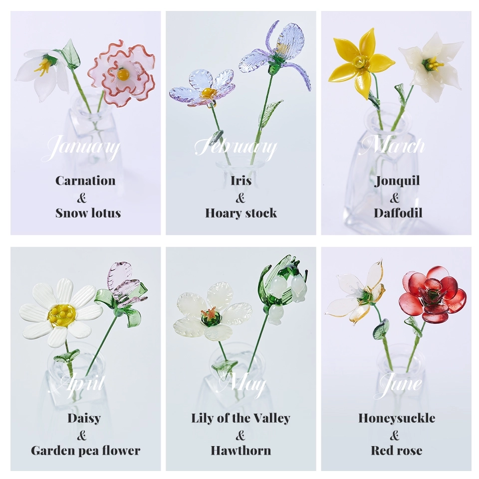 Glass Birth Flower Bouquet with Stem – Handmade Decorative Floral Keepsake, Ideal for Mother’s Day or Friend’s Birthday (2)