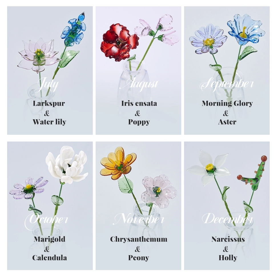 Glass Birth Flower Bouquet with Stem – Handmade Decorative Floral Keepsake, Ideal for Mother’s Day or Friend’s Birthday (3)