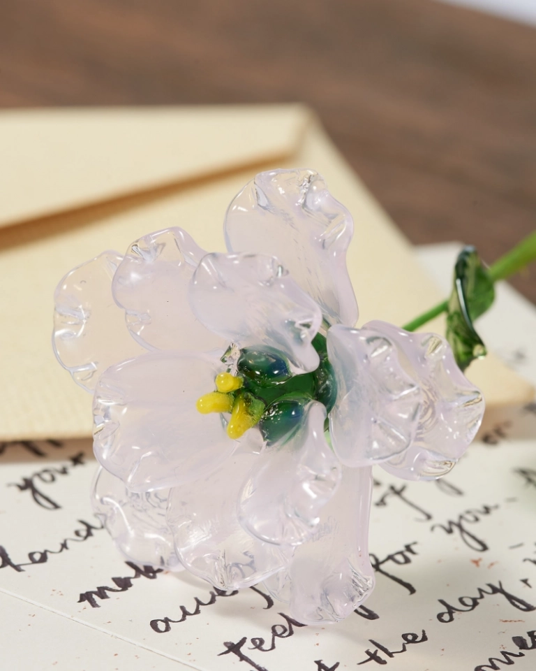 Glass Peony Flower – November Birth Flower Gift, Symbol of Elegance and Love, Handmade Pink Crystal Decoration