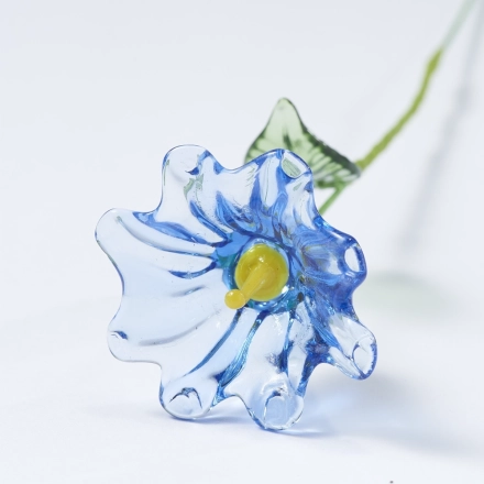 Handmade Blue Morning Glory Glass Flower, Single Stem Decorative Glass Bloom Gift