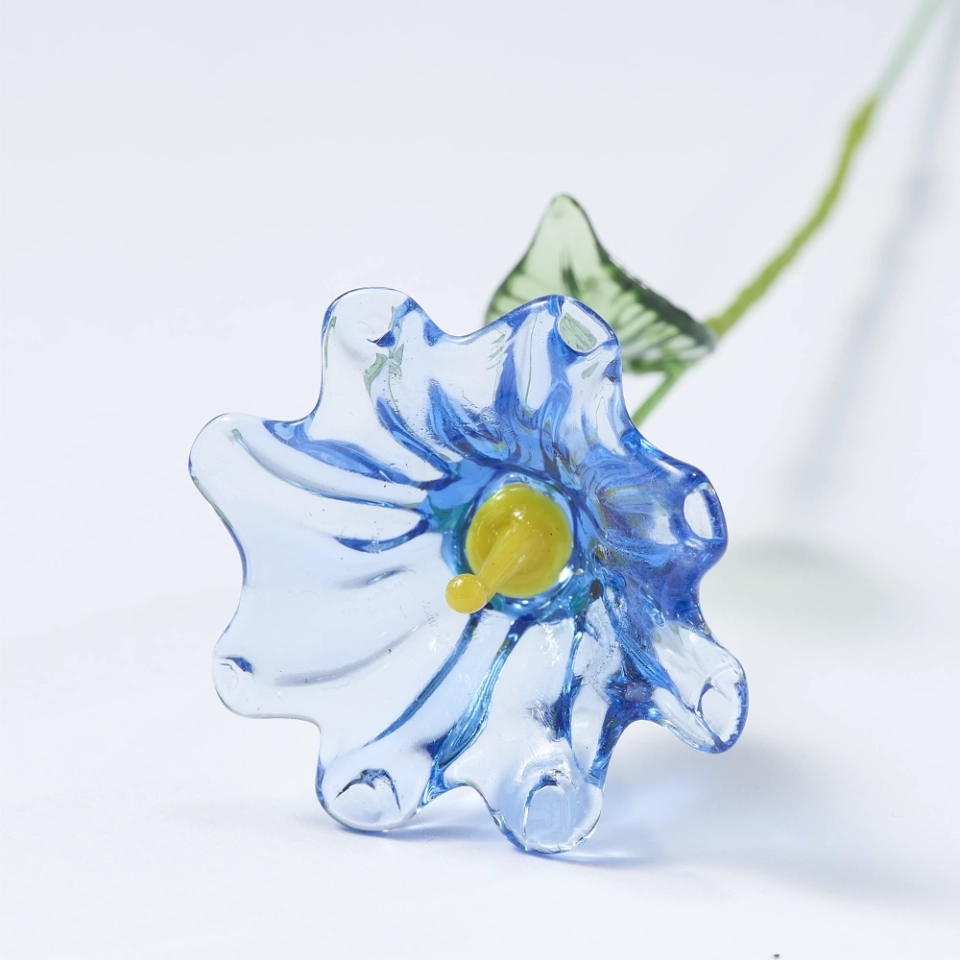 Handmade Blue Morning Glory Glass Flower, Single Stem Decorative Glass Bloom Gift Handmade Blue Morning Glory Glass Flower, Single Stem Decorative Glass Bloom Gift