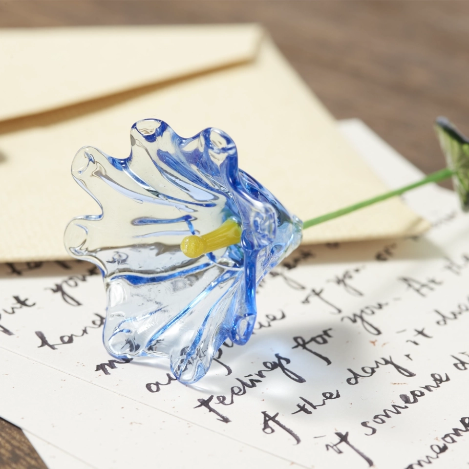 Handmade Blue Morning Glory Glass Flower, Single Stem Decorative Glass Bloom Gift (4) Handmade Blue Morning Glory Glass Flower, Single Stem Decorative Glass Bloom Gift (4)