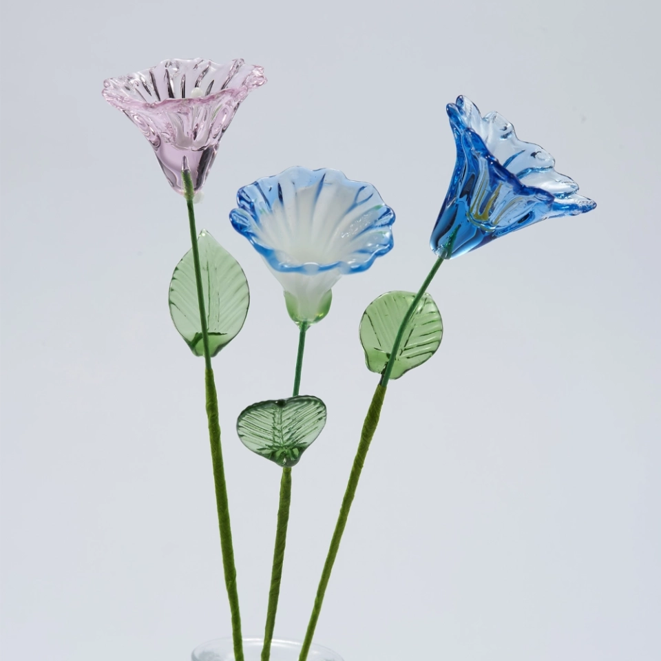 Handmade Blue Morning Glory Glass Flower, Single Stem Decorative Glass Bloom Gift (7) Handmade Blue Morning Glory Glass Flower, Single Stem Decorative Glass Bloom Gift (7)