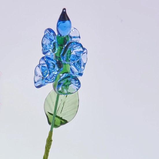 Handmade Glass Blue Delphinium Flower, Single Stem Keepsake Gift – 10.24 in