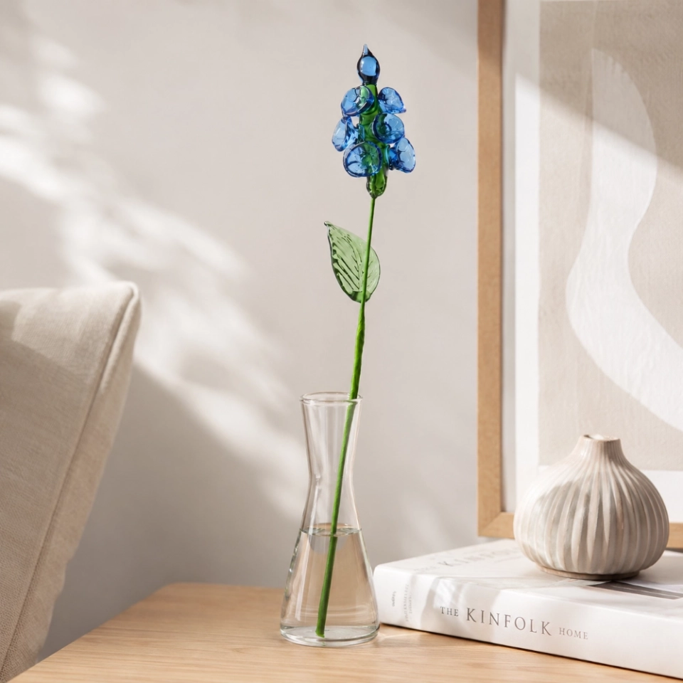 Handmade Glass Blue Delphinium Flower, Single Stem Keepsake Gift – 10.24 in (5) Handmade Glass Blue Delphinium Flower, Single Stem Keepsake Gift – 10.24 in (5)