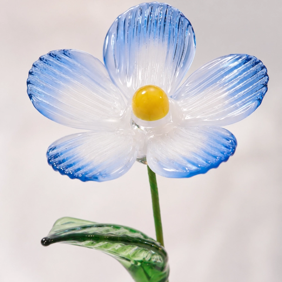 Handmade Glass Blue Violet Flower, Single Stem Keepsake Gift – 10.24 in Handmade Glass Blue Violet Flower, Single Stem Keepsake Gift – 10.24 in