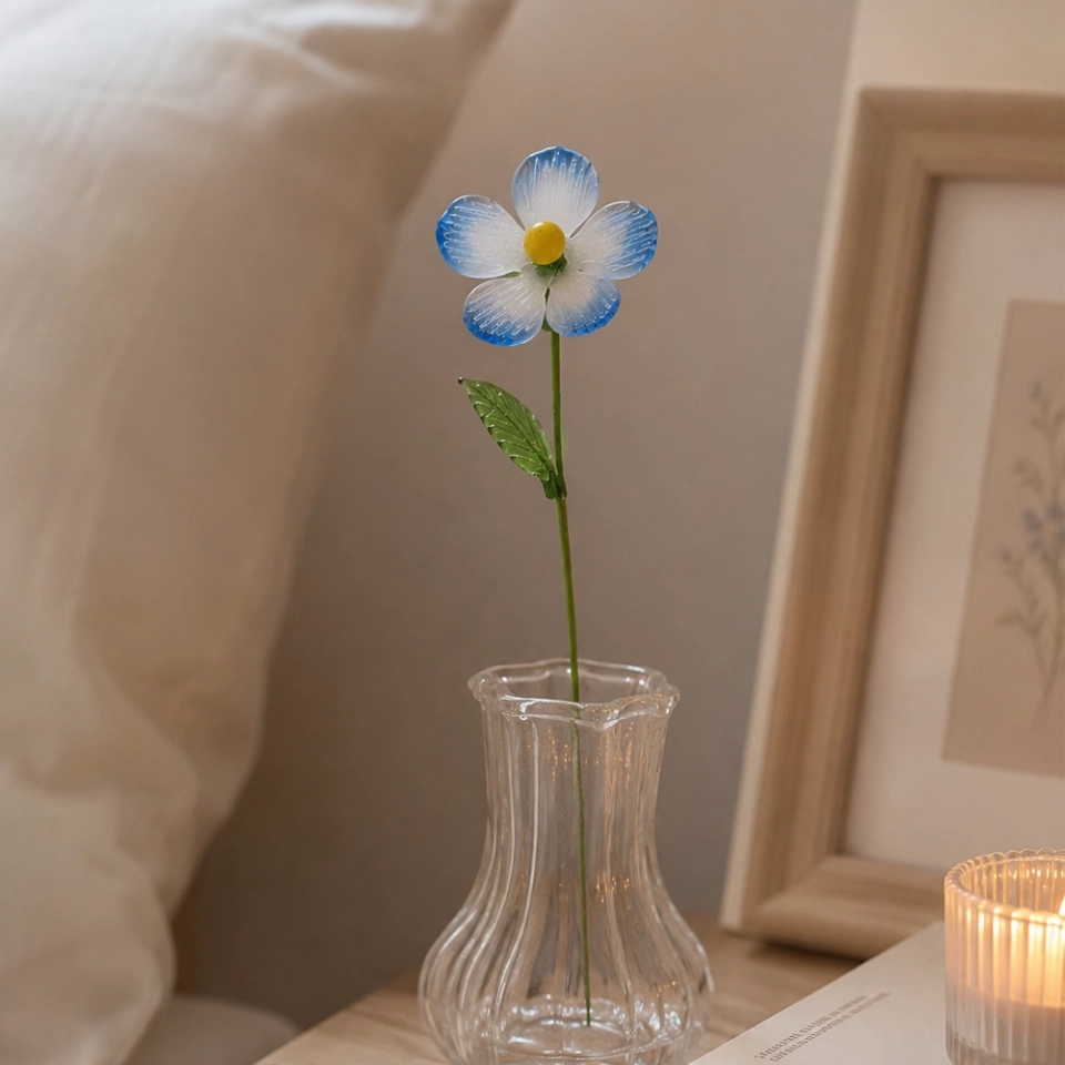 Handmade Glass Blue Violet Flower, Single Stem Keepsake Gift – 10.24 in (3) Handmade Glass Blue Violet Flower, Single Stem Keepsake Gift – 10.24 in (3)