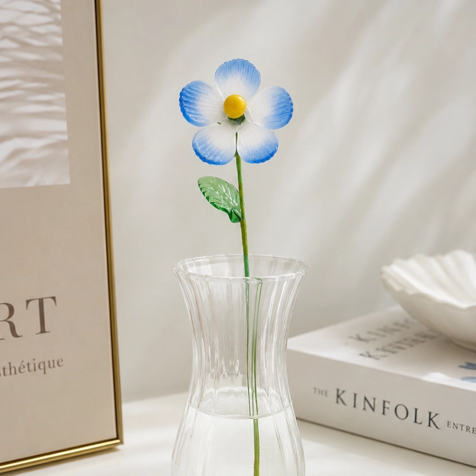 Handmade Glass Blue Violet Flower, Single Stem Keepsake Gift – 10.24 in (6) Handmade Glass Blue Violet Flower, Single Stem Keepsake Gift – 10.24 in (6)