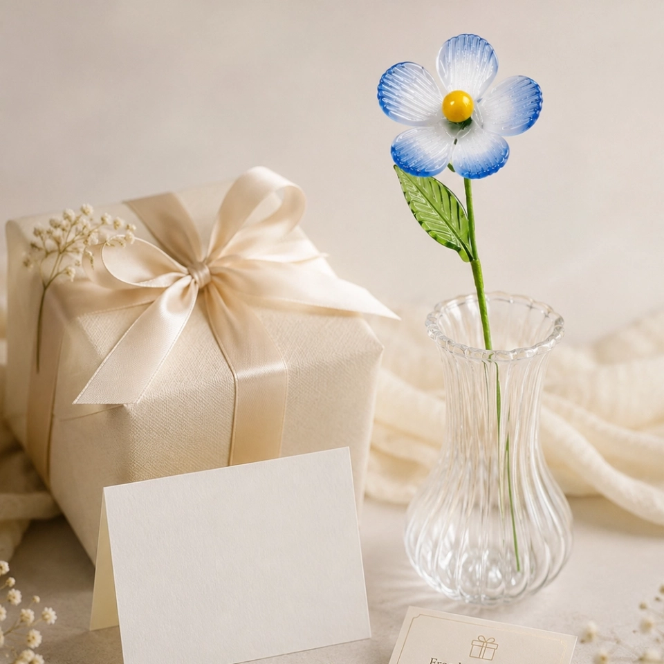 Handmade Glass Blue Violet Flower, Single Stem Keepsake Gift – 10.24 in (7) Handmade Glass Blue Violet Flower, Single Stem Keepsake Gift – 10.24 in (7)