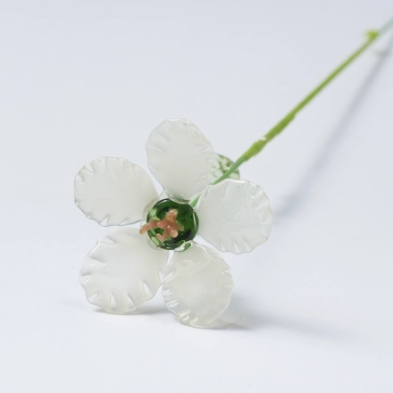 Handmade Glass Ivory White Camellia Flower, Single Stem Keepsake Gift – 10.24 in