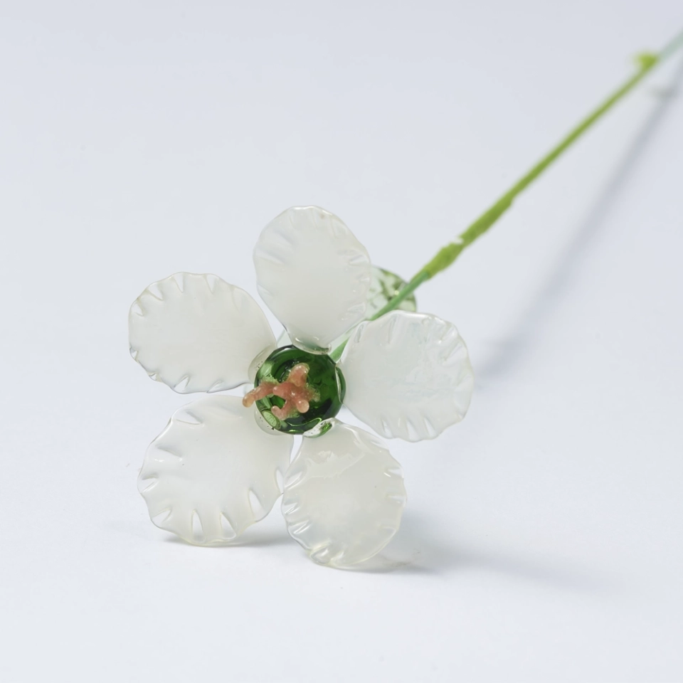 Handmade Glass Ivory White Camellia Flower, Single Stem Keepsake Gift – 10.24 in