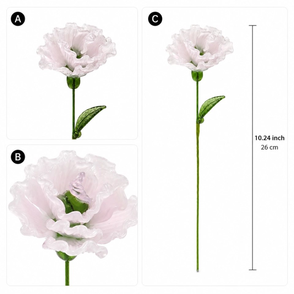 Handmade Glass Carnation Flower, January Birth Flower Gift – 10.24 in (7) Handmade Glass Carnation Flower, January Birth Flower Gift – 10.24 in (7)