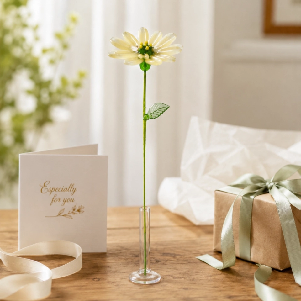 Handmade Glass Chrysanthemum Flower, Yellow Mum Single Stem Keepsake Gift (7) Handmade Glass Chrysanthemum Flower, Yellow Mum Single Stem Keepsake Gift (7)