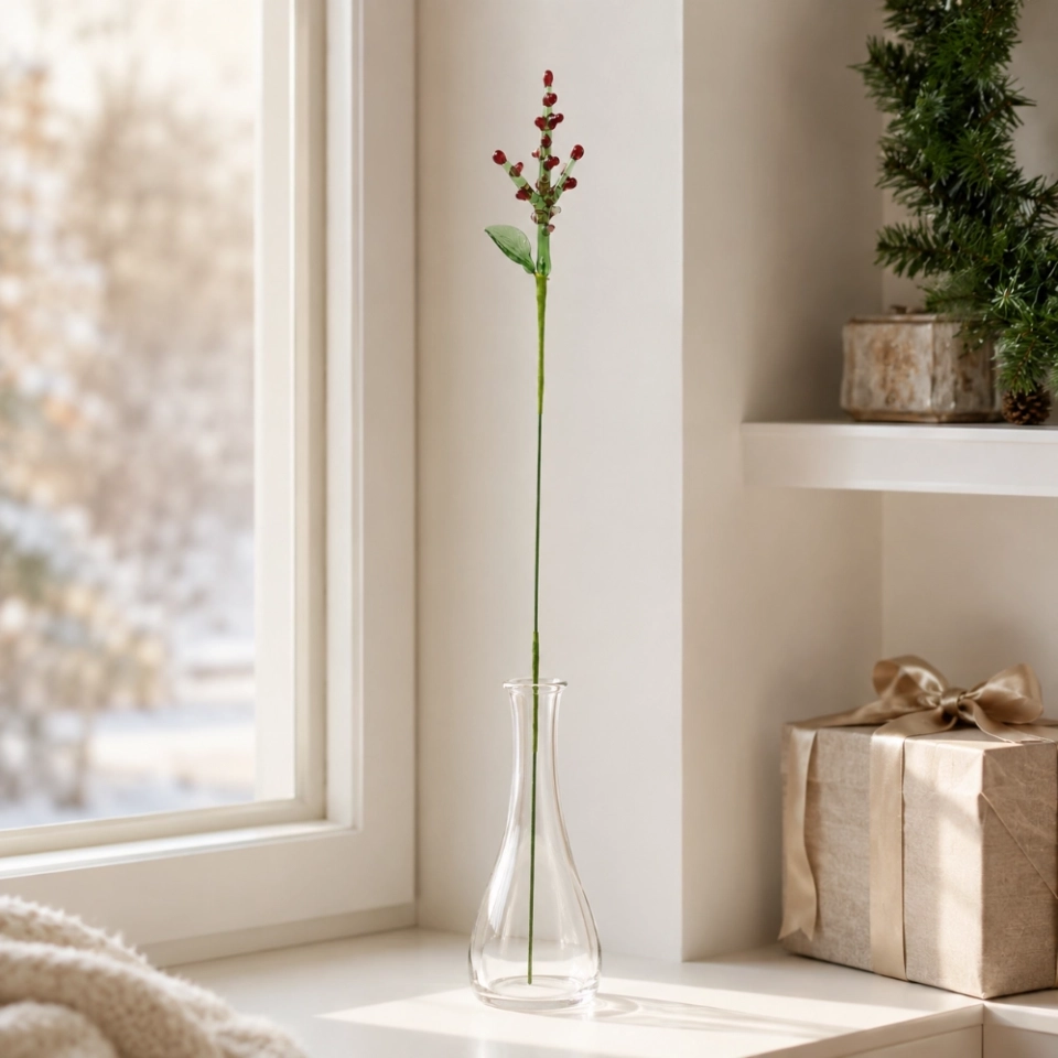 Handmade Glass Holly Berry Stem, Red Holly Branch Glass Flower Decor, Single 10.24 Inch Holiday Gift Stem (3) Handmade Glass Holly Berry Stem, Red Holly Branch Glass Flower Decor, Single 10.24 Inch Holiday Gift Stem (3)