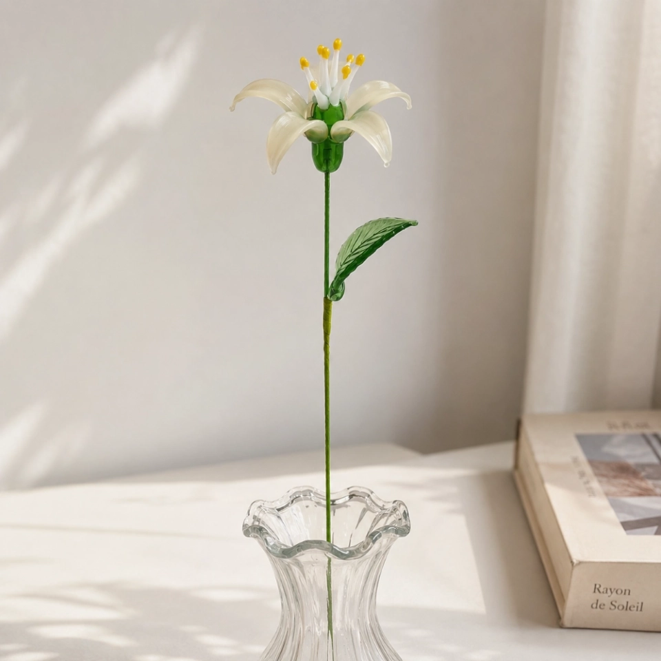 Handmade Glass Ivory Honeysuckle Flower, Single Stem Gift – 10.24 in (5)