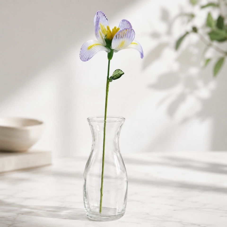 Handmade Glass Iris Flower, Single Stem Keepsake Gift – 10.24 in (4) Handmade Glass Iris Flower, Single Stem Keepsake Gift – 10.24 in (4)