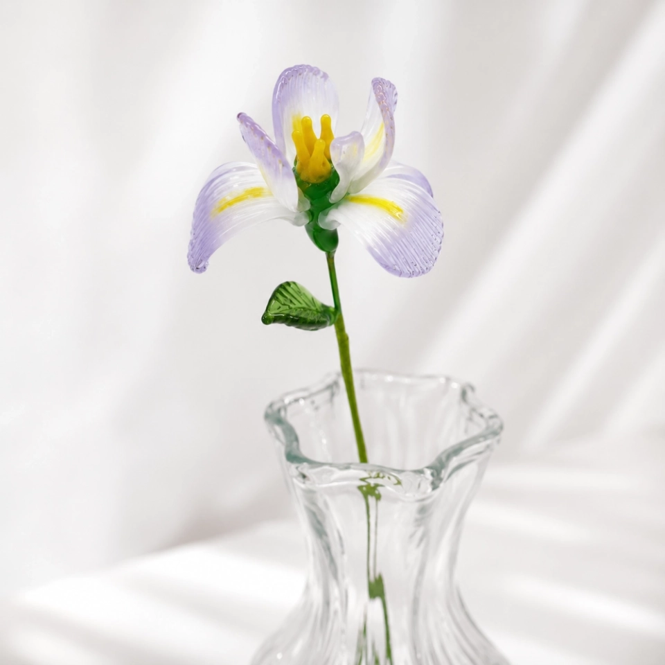 Handmade Glass Iris Flower, Single Stem Keepsake Gift – 10.24 in (6) Handmade Glass Iris Flower, Single Stem Keepsake Gift – 10.24 in (6)