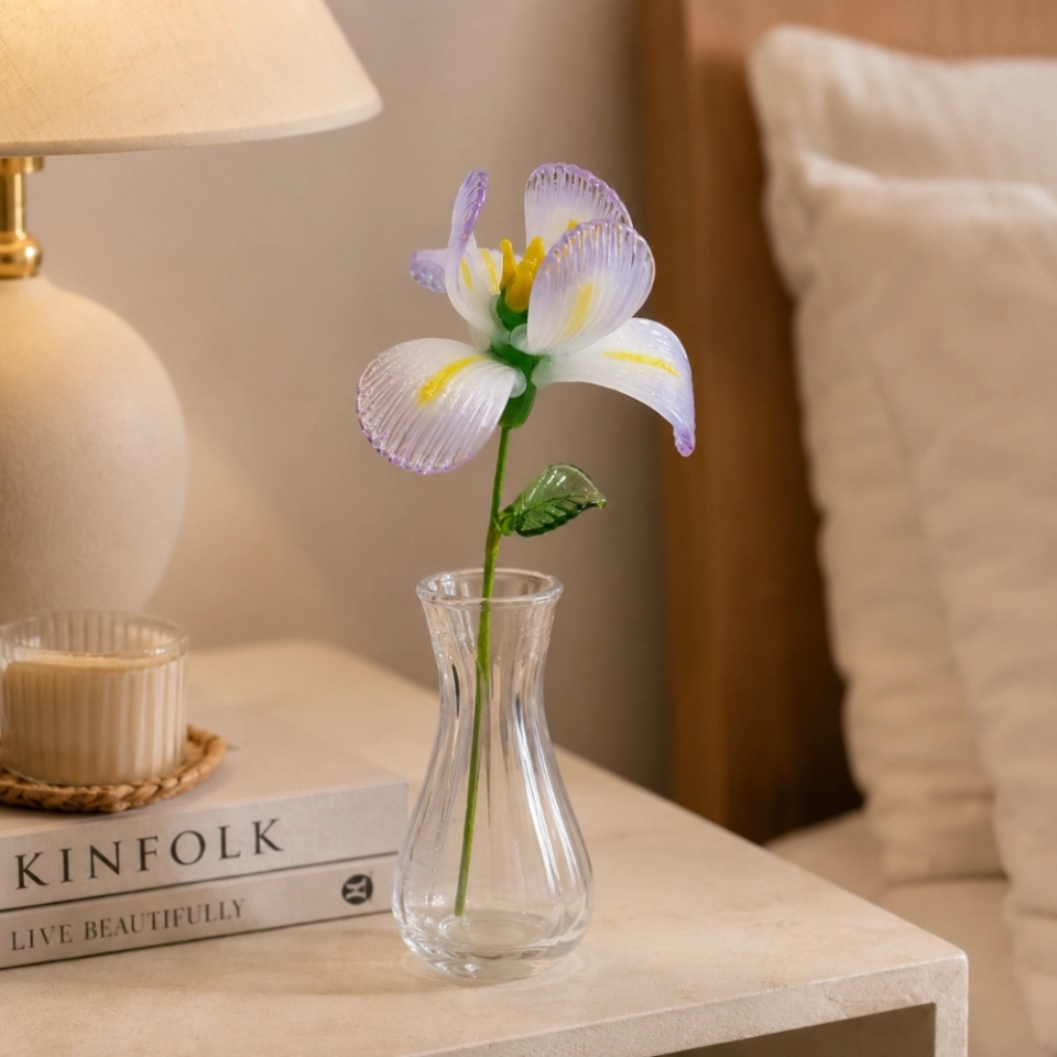 Handmade Glass Iris Flower, Single Stem Keepsake Gift – 10.24 in (7) Handmade Glass Iris Flower, Single Stem Keepsake Gift – 10.24 in (7)