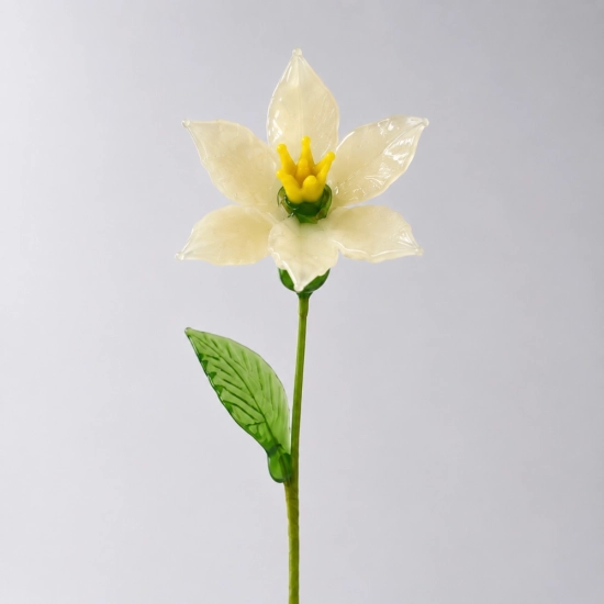 Handmade Glass Ivory Cream Narcissus Flower, Single Stem Gift – 10.24 in