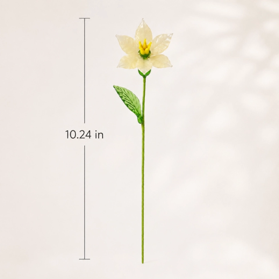 Handmade Glass Ivory Cream Narcissus Flower, Single Stem Gift – 10.24 in (7) Handmade Glass Ivory Cream Narcissus Flower, Single Stem Gift – 10.24 in (7)