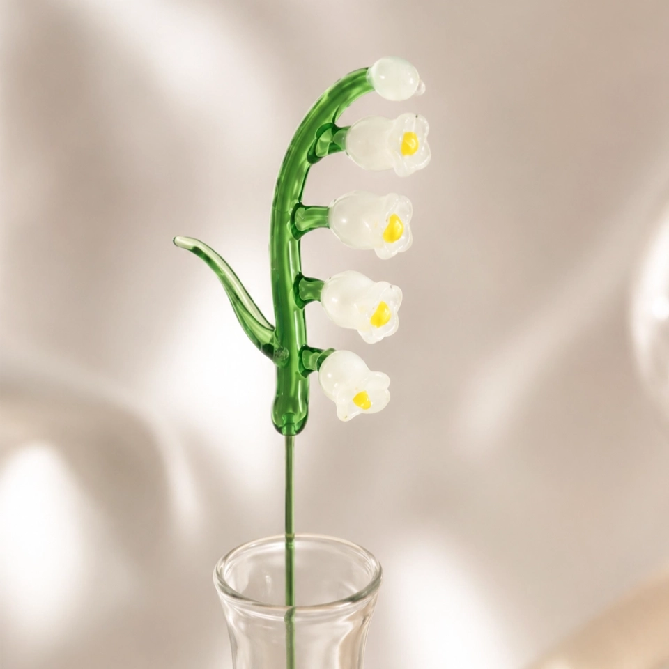 Handmade Glass White Lily of the Valley Flower, Single Stem Gift – 10.24 in (3)
