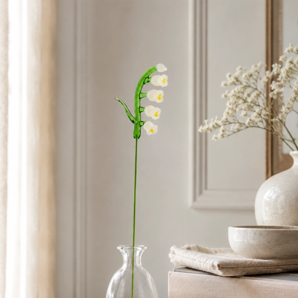 Handmade Glass White Lily of the Valley Flower, Single Stem Gift – 10.24 in (6)