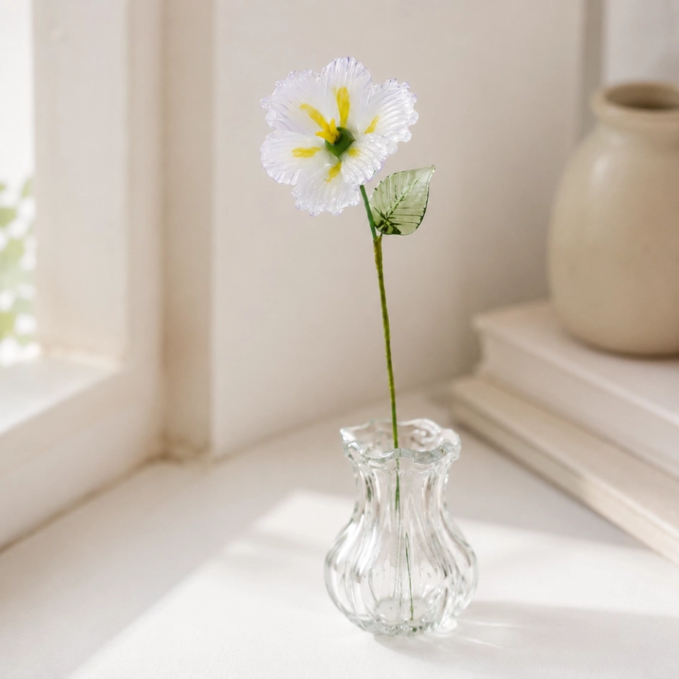 Handmade Glass Pale Lavender Japanese Iris Flower, Single Stem Gift – 10.24 in (5) Handmade Glass Pale Lavender Japanese Iris Flower, Single Stem Gift – 10.24 in (5)