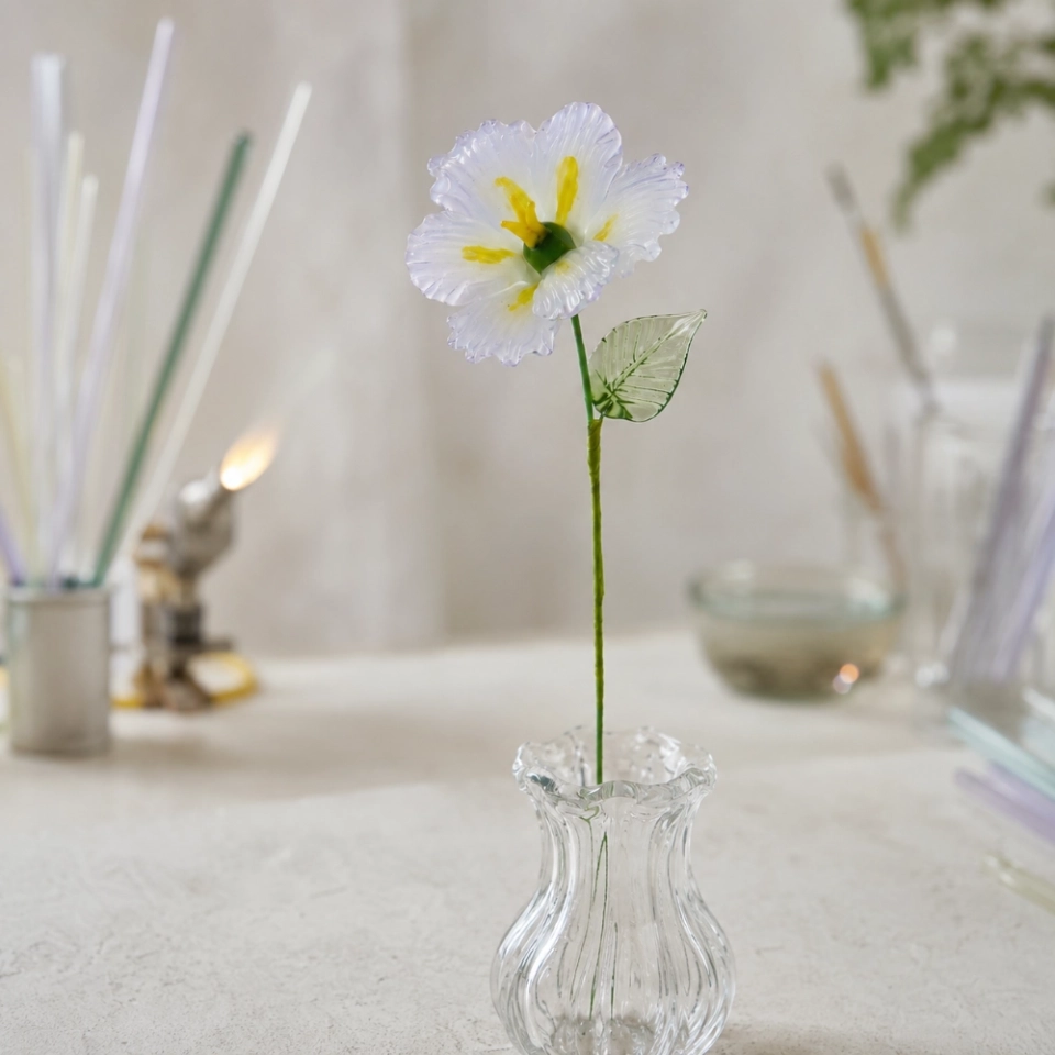 Handmade Glass Pale Lavender Japanese Iris Flower, Single Stem Gift – 10.24 in (6) Handmade Glass Pale Lavender Japanese Iris Flower, Single Stem Gift – 10.24 in (6)