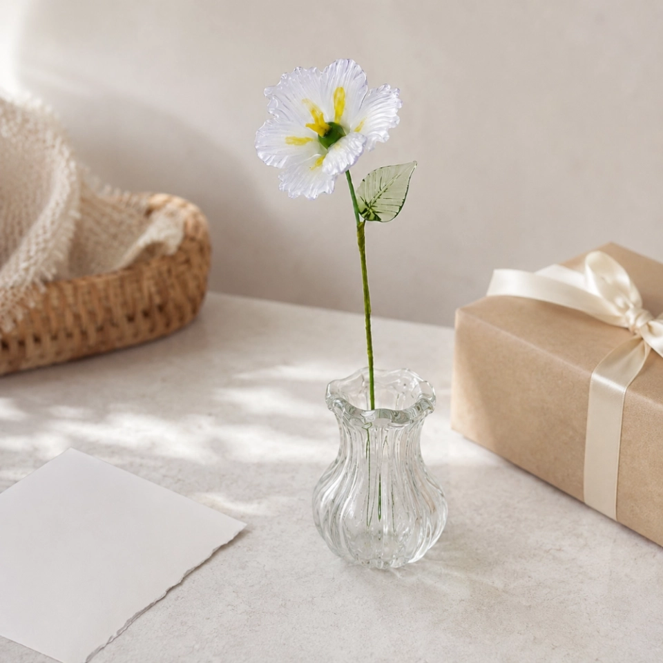Handmade Glass Pale Lavender Japanese Iris Flower, Single Stem Gift – 10.24 in (7) Handmade Glass Pale Lavender Japanese Iris Flower, Single Stem Gift – 10.24 in (7)