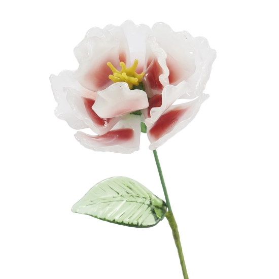 Handmade Glass Peony Flower, Blush White Art Glass Single Stem Flower Gift for Home Decor