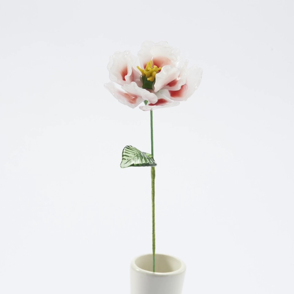 Handmade Glass Peony Flower, Blush White Art Glass Single Stem Flower Gift for Home Decor (2) Handmade Glass Peony Flower, Blush White Art Glass Single Stem Flower Gift for Home Decor (2)