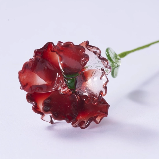 Handmade Glass Red Poppy Flower, Single Stem Everlasting Gift – 10.24 in