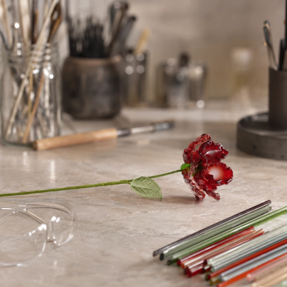 Handmade Glass Red Poppy Flower, Single Stem Everlasting Gift – 10.24 in (4) Handmade Glass Red Poppy Flower, Single Stem Everlasting Gift – 10.24 in (4)