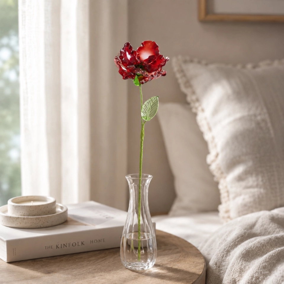 Handmade Glass Red Poppy Flower, Single Stem Everlasting Gift – 10.24 in (5) Handmade Glass Red Poppy Flower, Single Stem Everlasting Gift – 10.24 in (5)