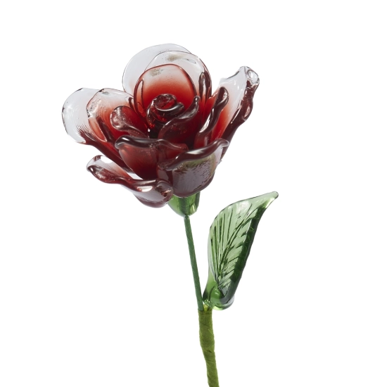 Handmade Glass Red Rose Flower, Single Stem Keepsake Gift – 10.24 in