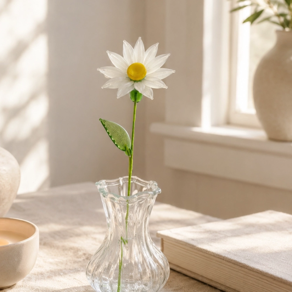 Handmade Glass Snow Lotus Flower, Single Stem Keepsake Gift – 10.24 in (5)