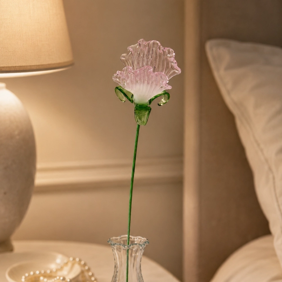 Handmade Glass Sweet Pea Flower, Single Stem Floral Decor Gift (6) Handmade Glass Sweet Pea Flower, Single Stem Floral Decor Gift (6)
